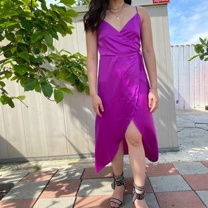 Satin magenta wrap slit dress